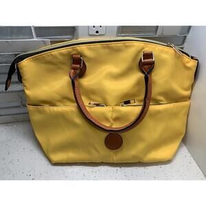 Handbag Yellow Canvas With Orange Faux Leather Handles & Accents Brand New!